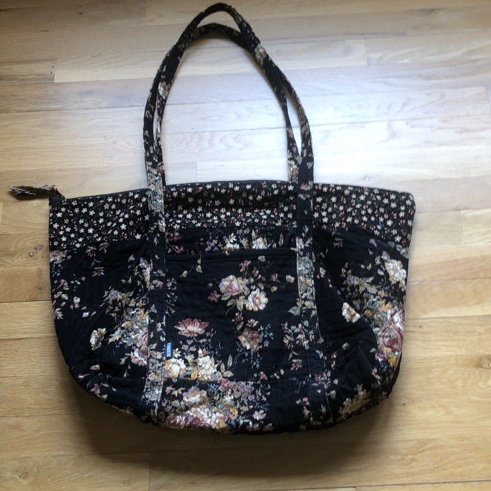 Scandia Quilted Black Floral Tote Bag with Dual Shoulder Straps